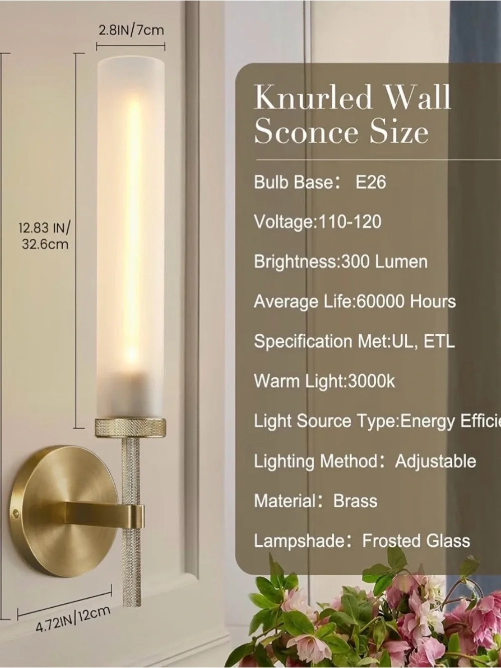 Brass Wall Sconce with Frosted Glass Shade - Modern Home Accent (Set of 2)
